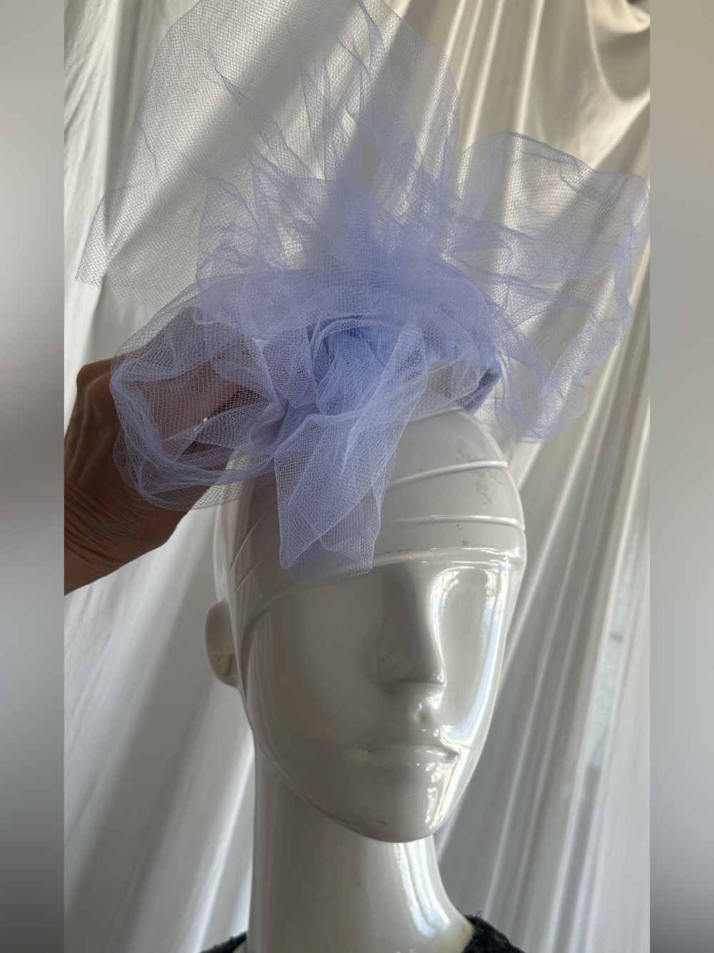 Polo or Church or costume Party fascinator Lilac color Mesh Appliqué tablet hat - Picture 11 of 16